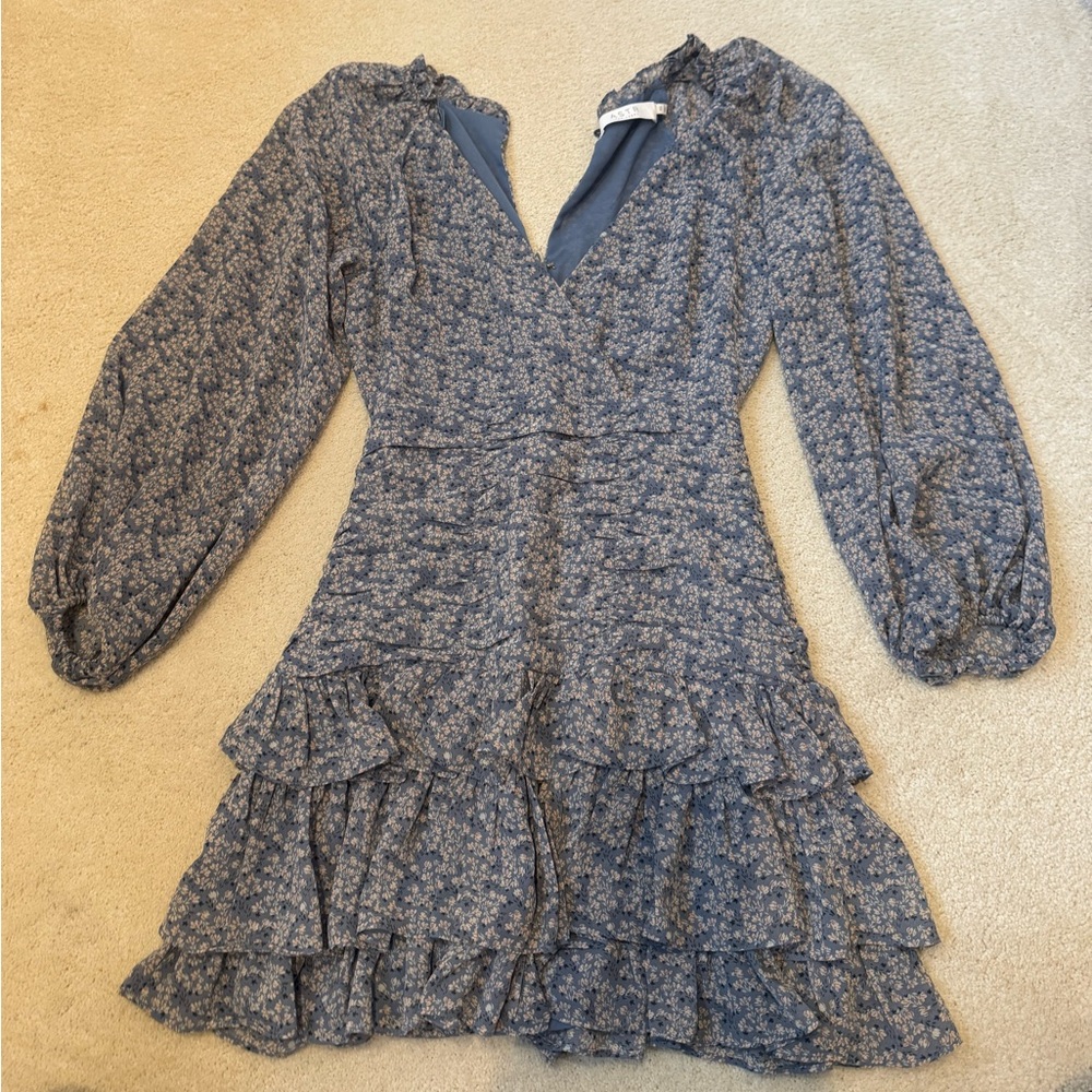 Astr Blue Floral Long Sleeve Dress